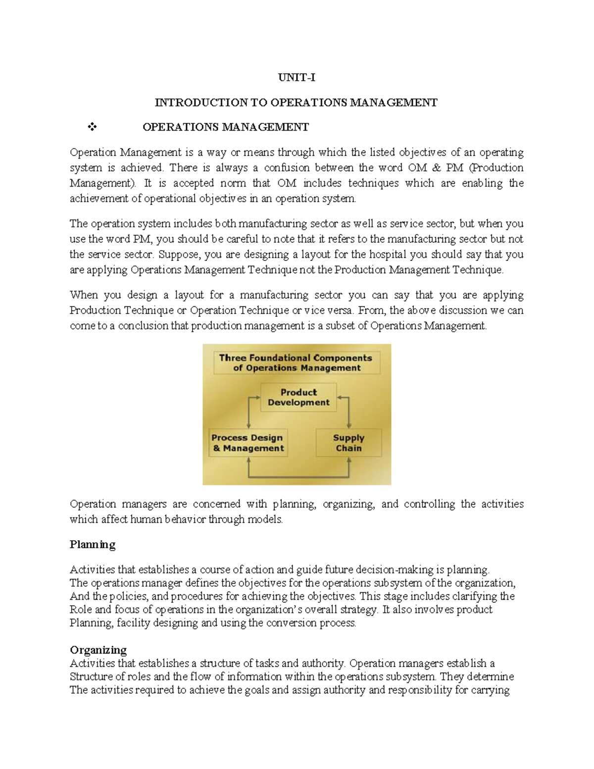 POM Notes - UNIT-I INTRODUCTION TO OPERATIONS MANAGEMENT OPERATIONS ...