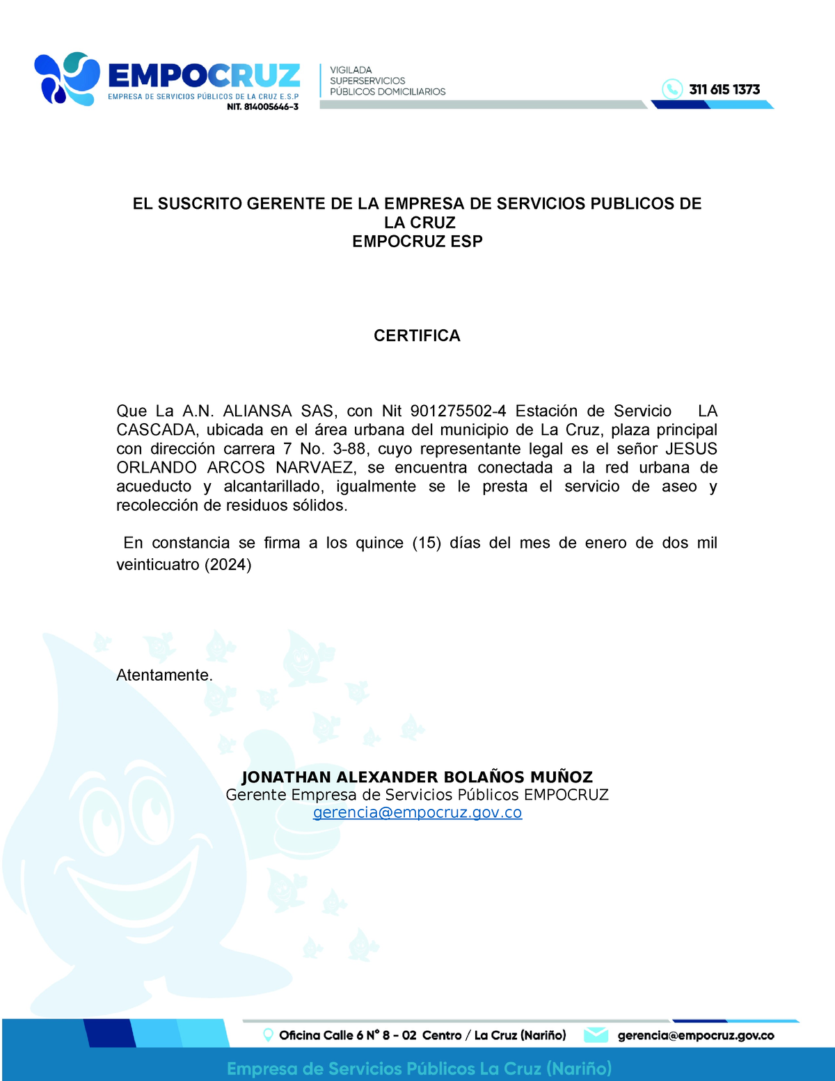 Certificacion La Cascada El Suscrito Gerente De La Empresa De