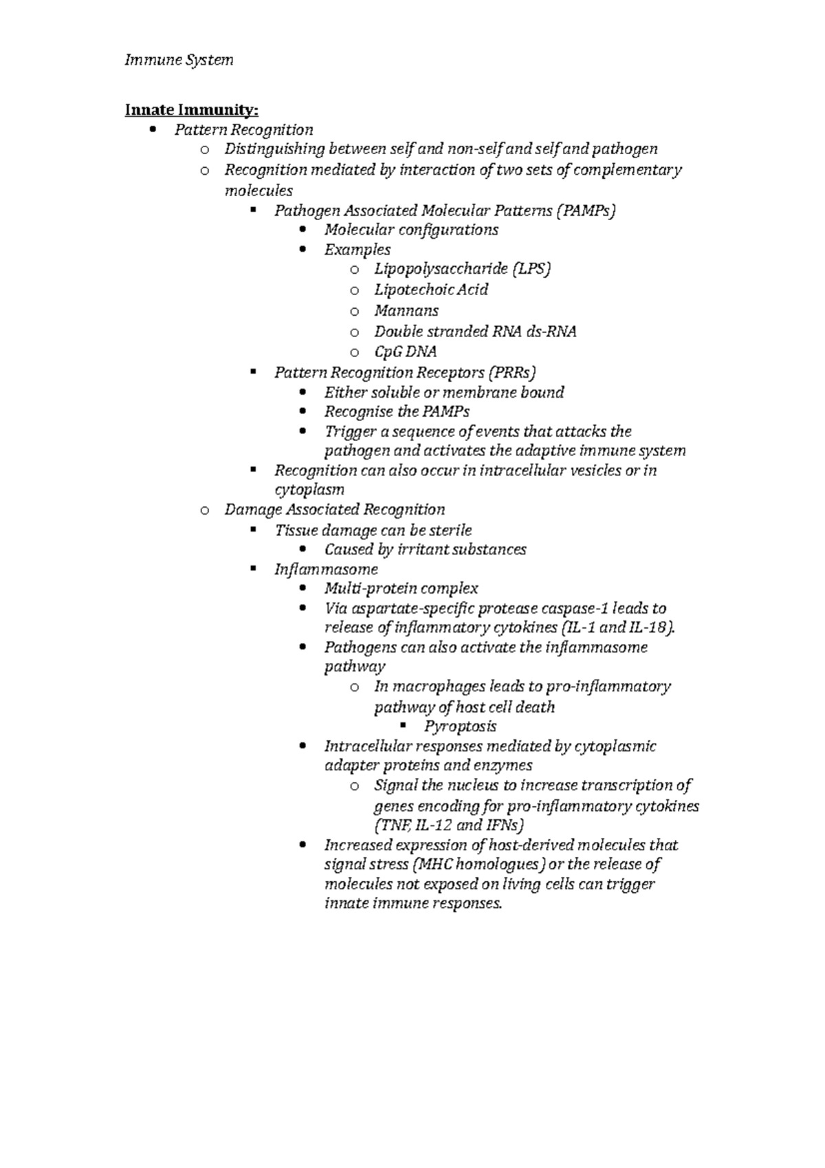 Innate Immunity Lecture Notes - Innate Immunity: Pattern Recognition o ...