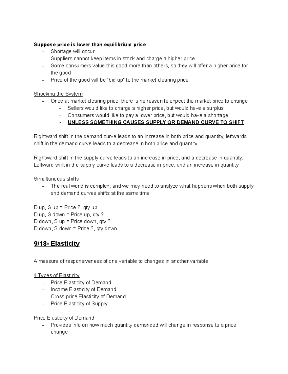Econ 201 Notes for Midterm #1 5 - Suppose price is lower than ...