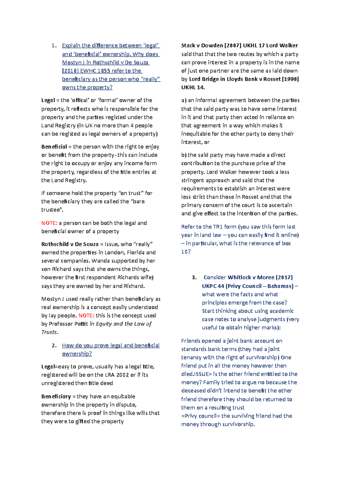 Legal and beneficial intersts Explain the difference between ‘legal