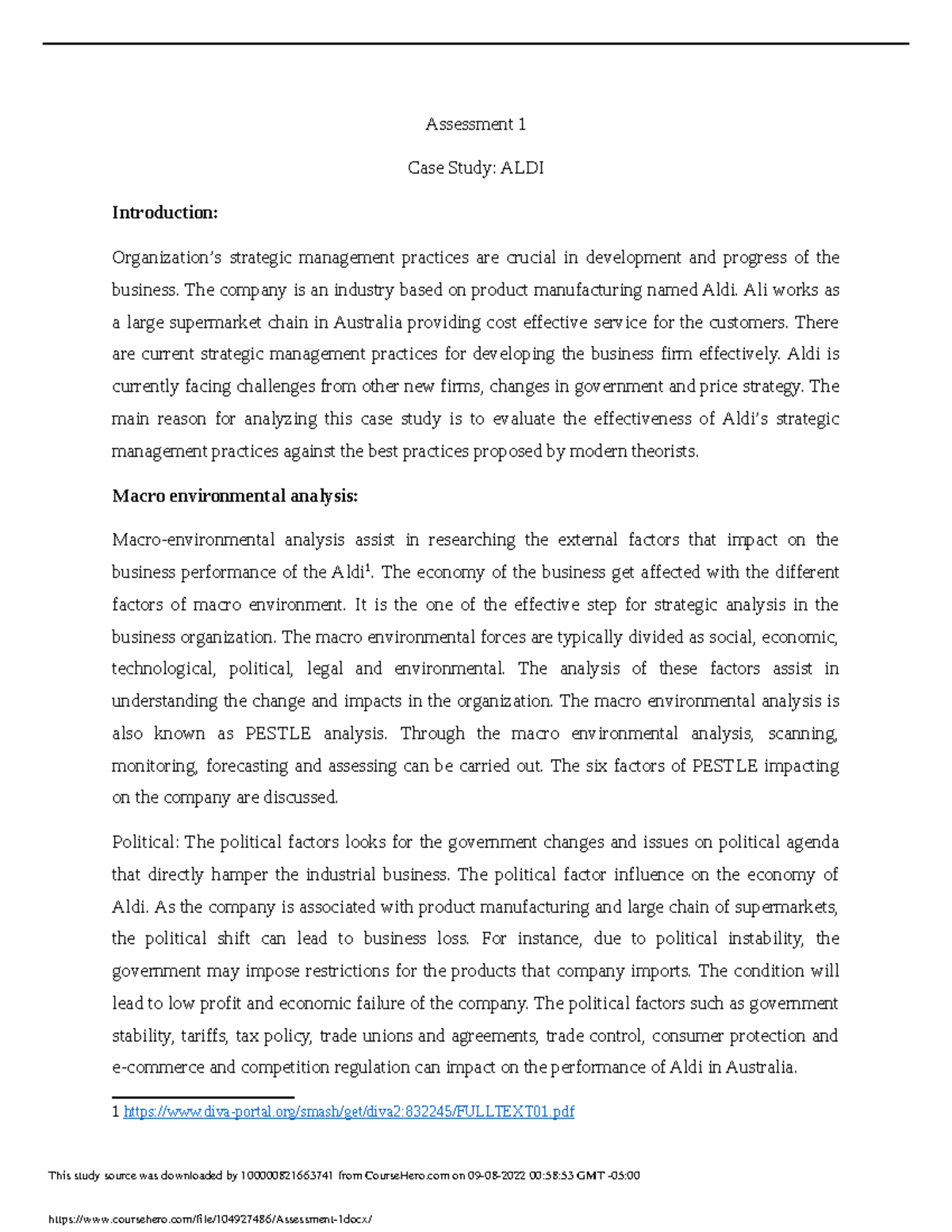 Assessment 1 bahtbh Assessment 1 Case Study ALDI Introduction