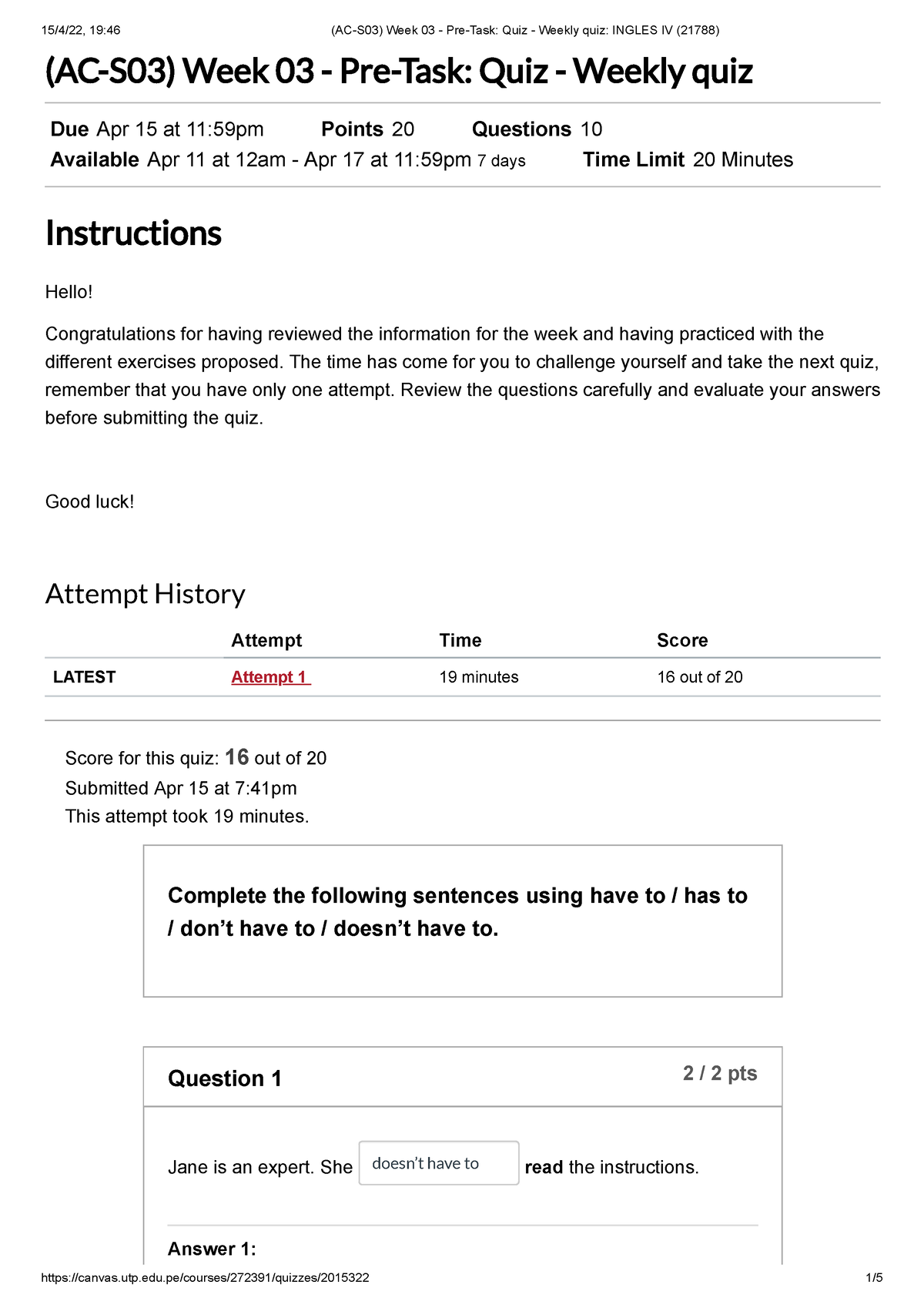 (AC-S03) Week 03 - Pre-Task Quiz - Weekly quiz Ingles IV (21788) - (AC ...