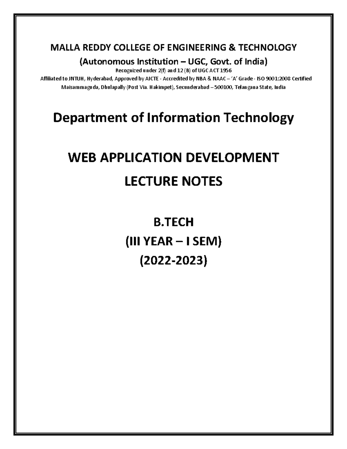 WEB Application Development - MALLA REDDY COLLEGE OF ENGINEERING ...