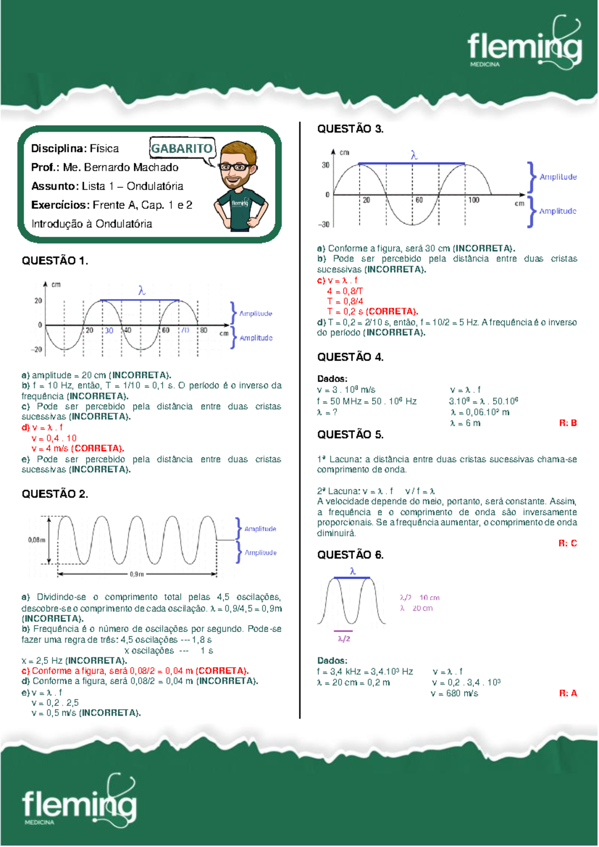 A01 Física L1a Cap 1 E 2 Gabarito Lista Extra De Exercícios 1