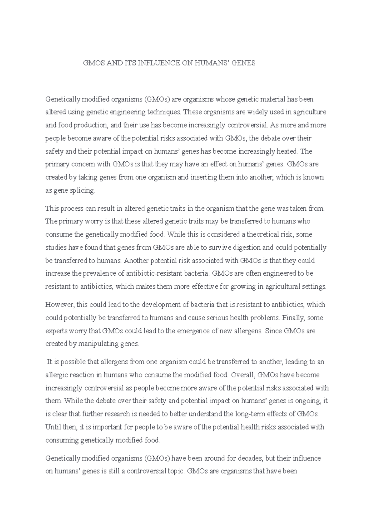 GMOS AND ITS Influence ON Humans - GMOS AND ITS INFLUENCE ON HUMANS ...