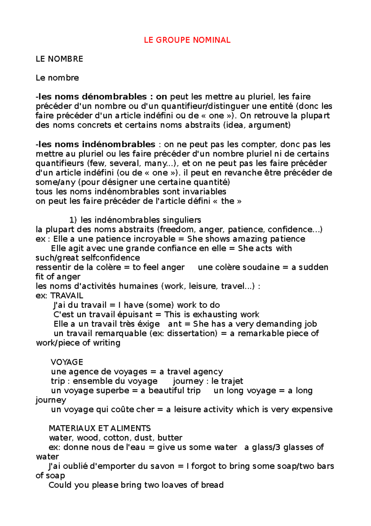 Anglais grammaire Copie LE GROUPE NOMINAL LE NOMBRE Le nombre les noms dénombrables on