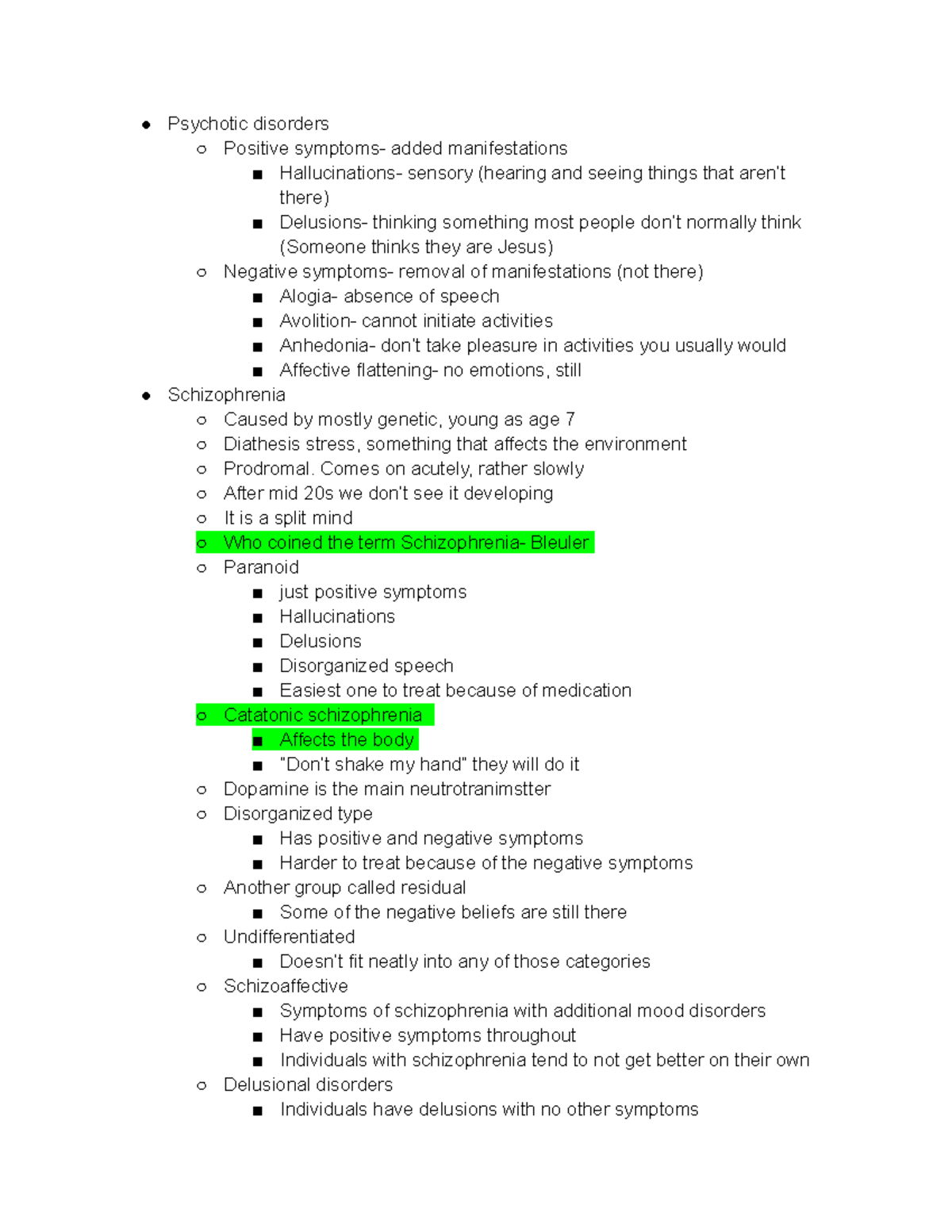 Psyc 110 Lecture notes for Final Exam - Psychotic disorders Positive ...