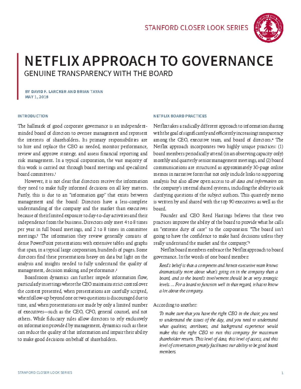 Cl71 netflix - Información fa - STANFORD CLOSER LOOK SERIES BY DAVID F ...