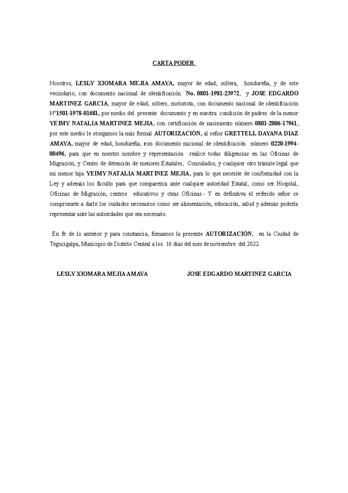 Carta Poder USA....... Nueva...2022...USA Lesly - CARTA PODER Nosotros ...