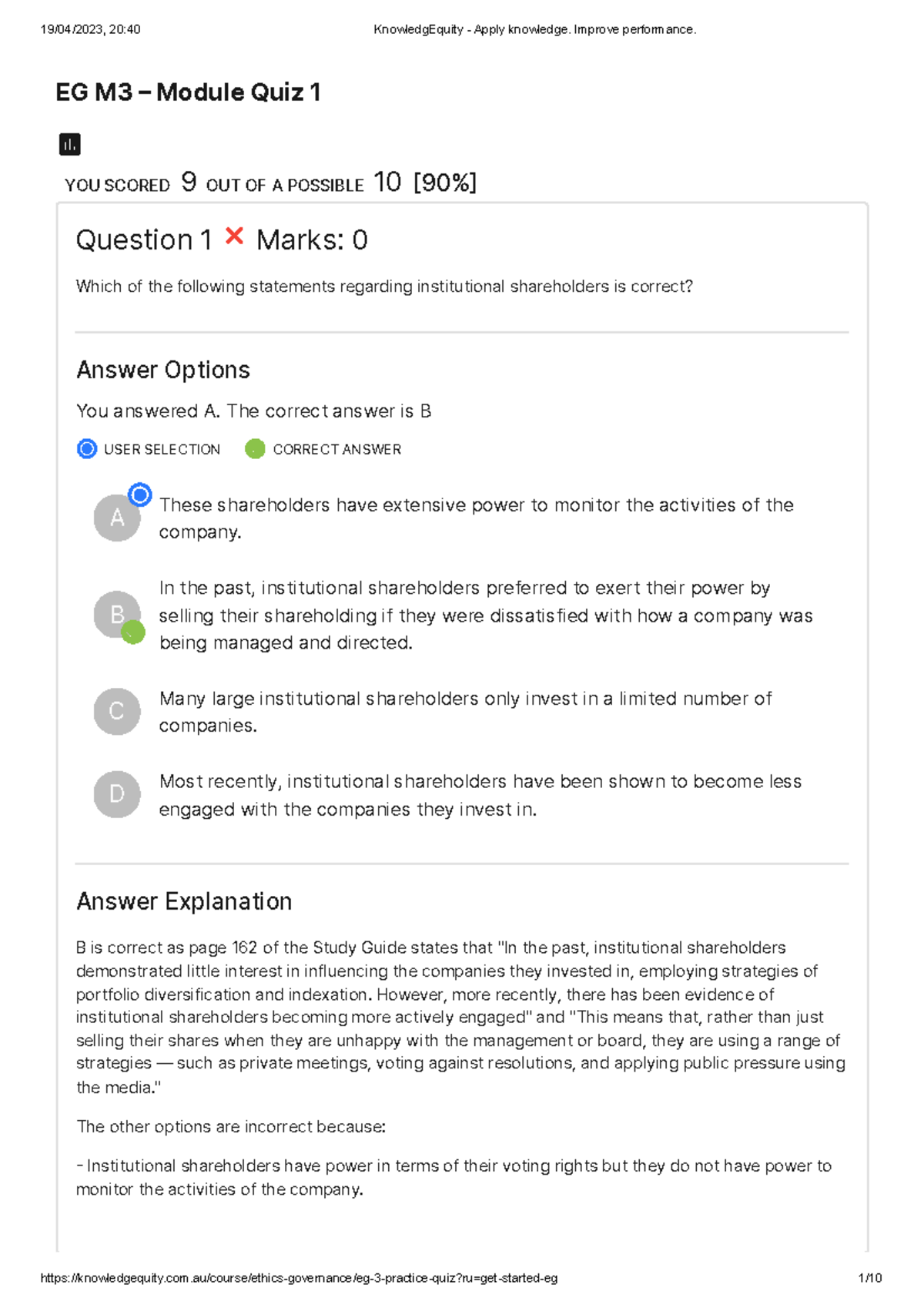 EG M3 - Module Quiz 1 - The correct answer is B USER SELECTION CORRECT ...