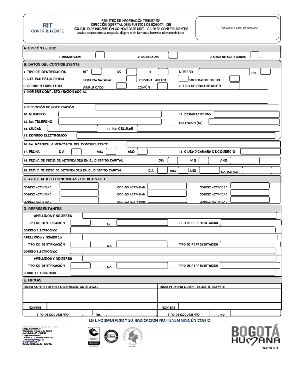 Formulario RIT - 3. CESE DE ACTIVIDADES B. DATOS DEL CONTRIBUYENTE TIPO ...