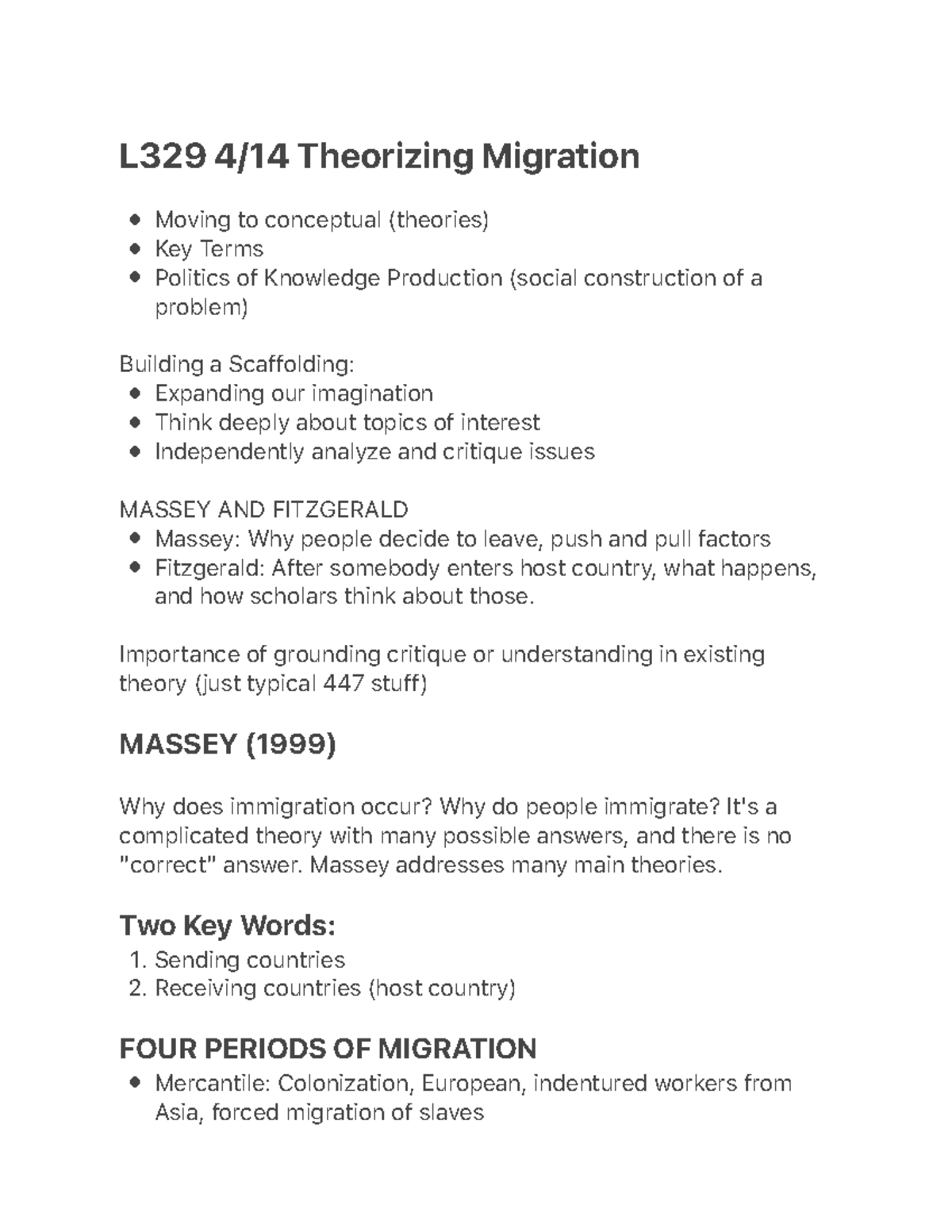 L329 4:14 Theorizing Migration - ○ ○ ○ ○ ○ ○ ○ ○ 1. 2. ○ L329 4/14  Theorizing Migration Moving to - Studocu