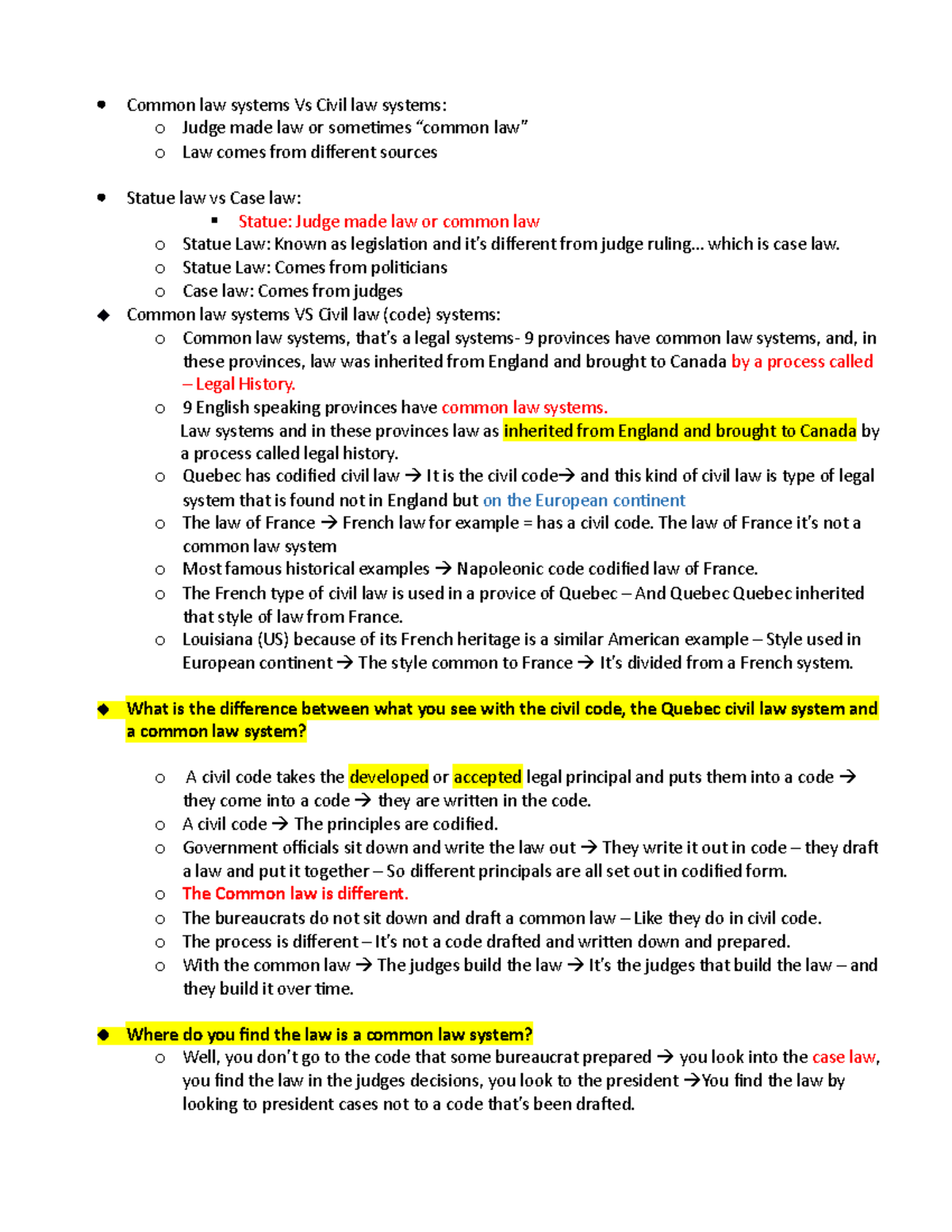 Lecture 6 ZA exam - Common law systems Vs Civil law systems: o Judge ...
