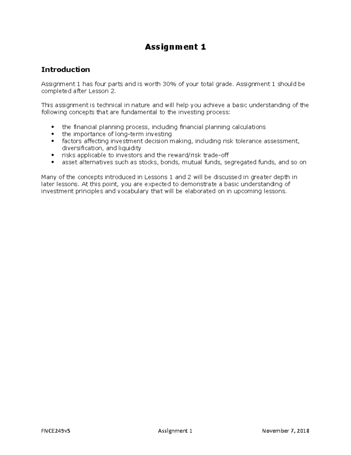 FNCE249v5 Assignment 1 - Assignment 1 Introduction Assignment 1 has ...