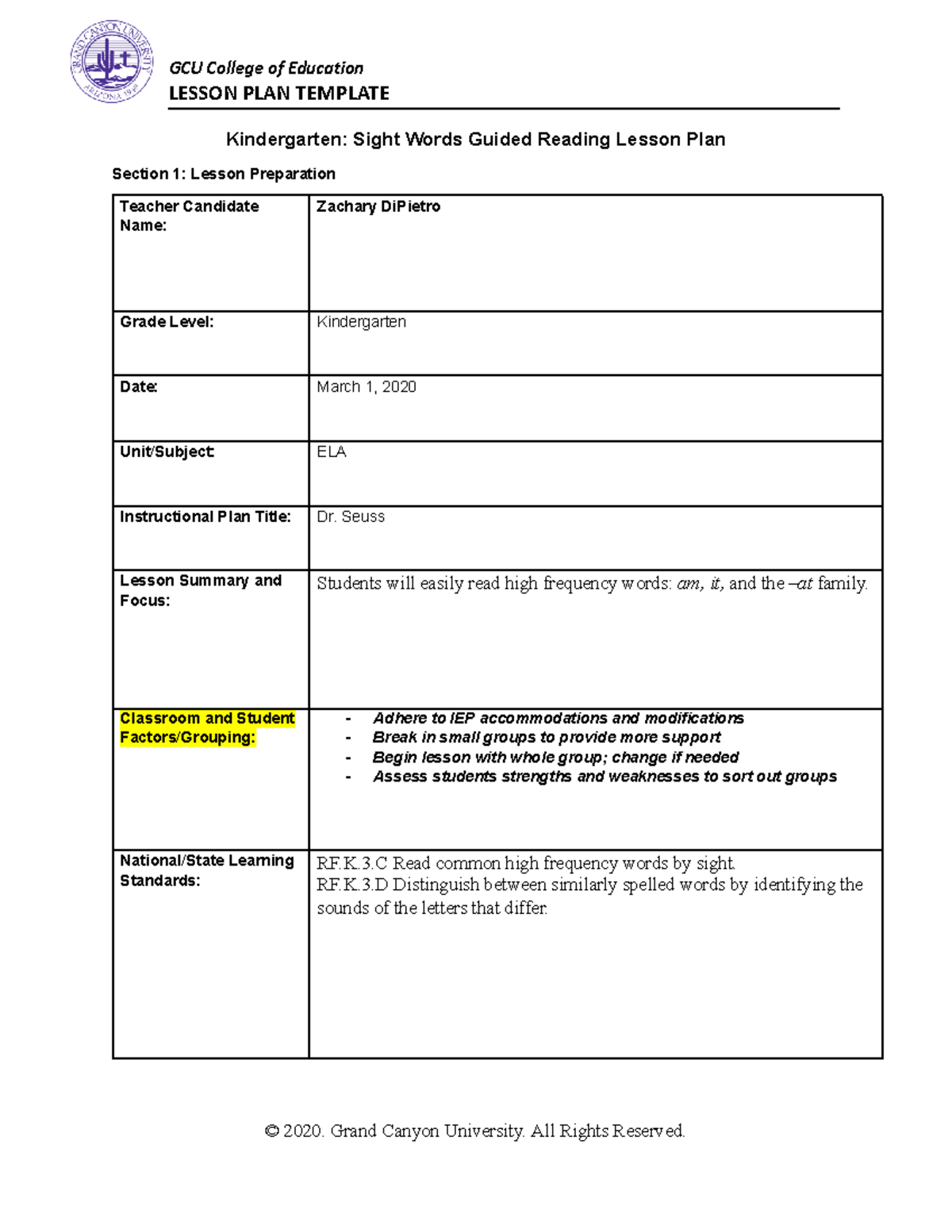 SPD208 RS T5 Kindergarten Sight Words Guided Reading Lesson Plan