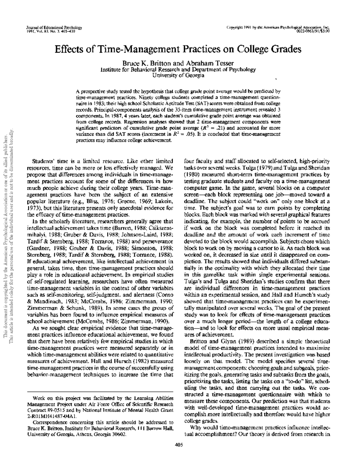 Britton 1991 Not mine Journal of Educational Psychology 1991, Vol