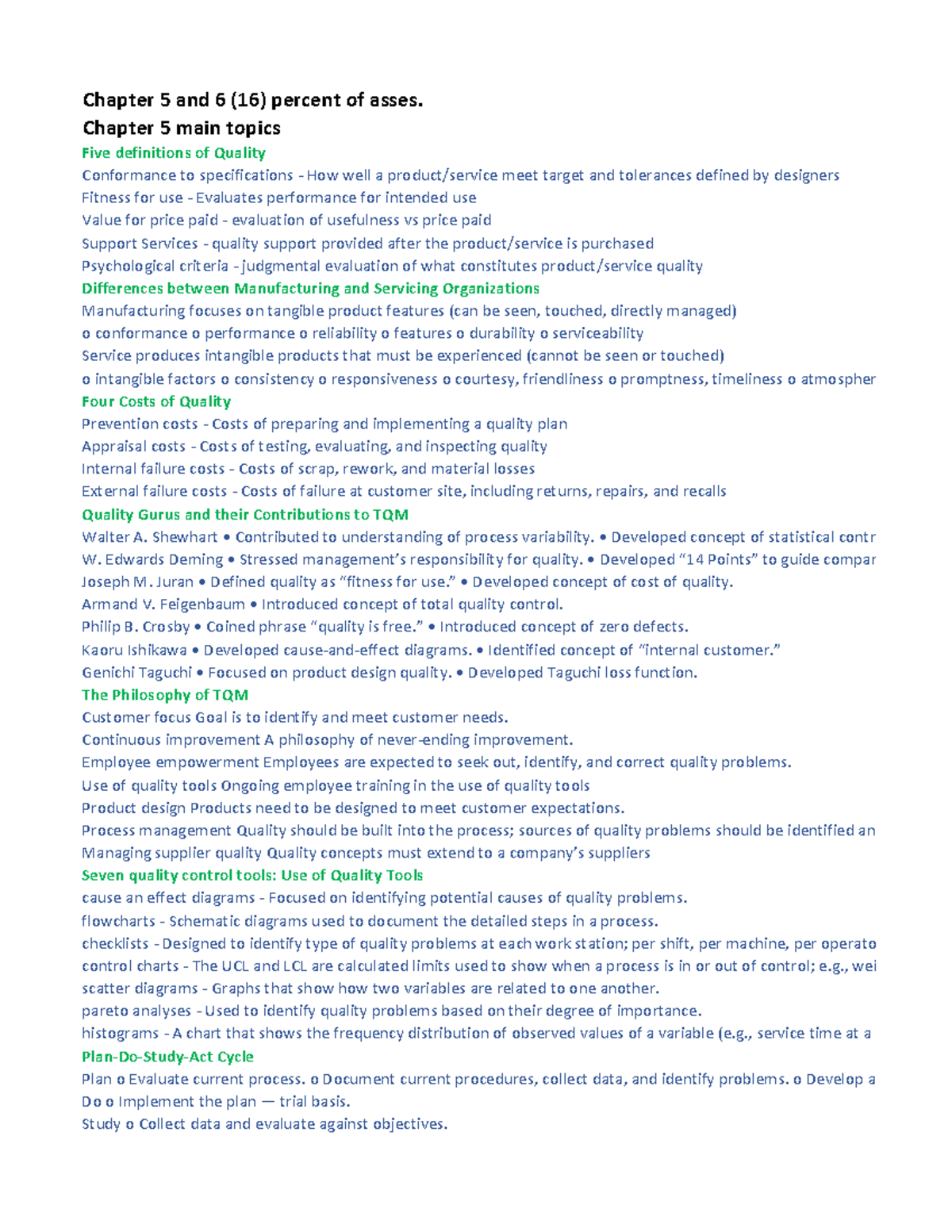 Study Guide for C215 - Chapter 5 and 6 (16) percent of asses. Chapter 5 ...