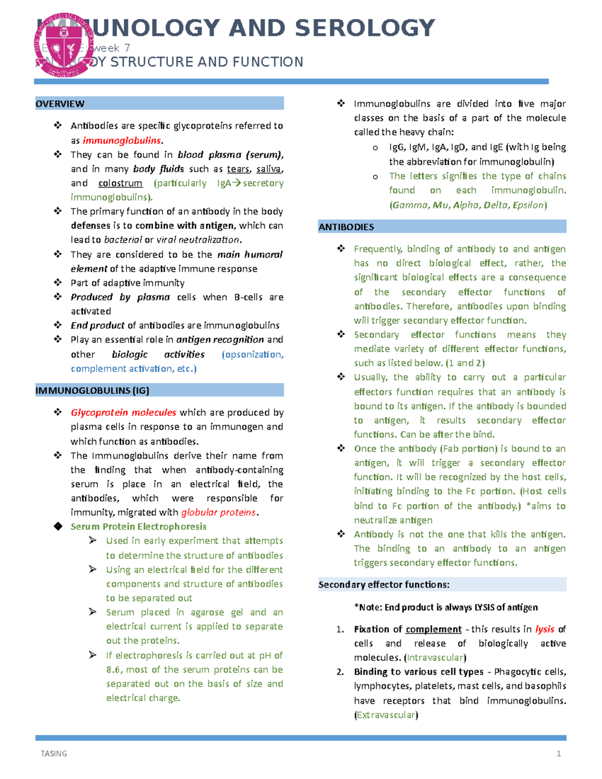Antibodies - From Steven's - IMMUNOLOGY AND SEROLOGY LECTURE: week 7 ...