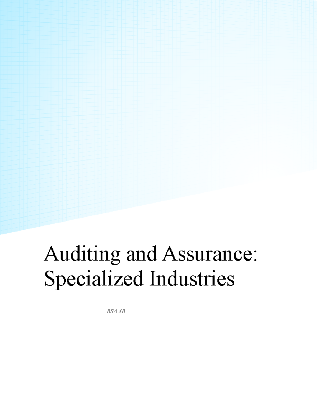 Specialized Industry Auditing and Assurance Specialized Industries