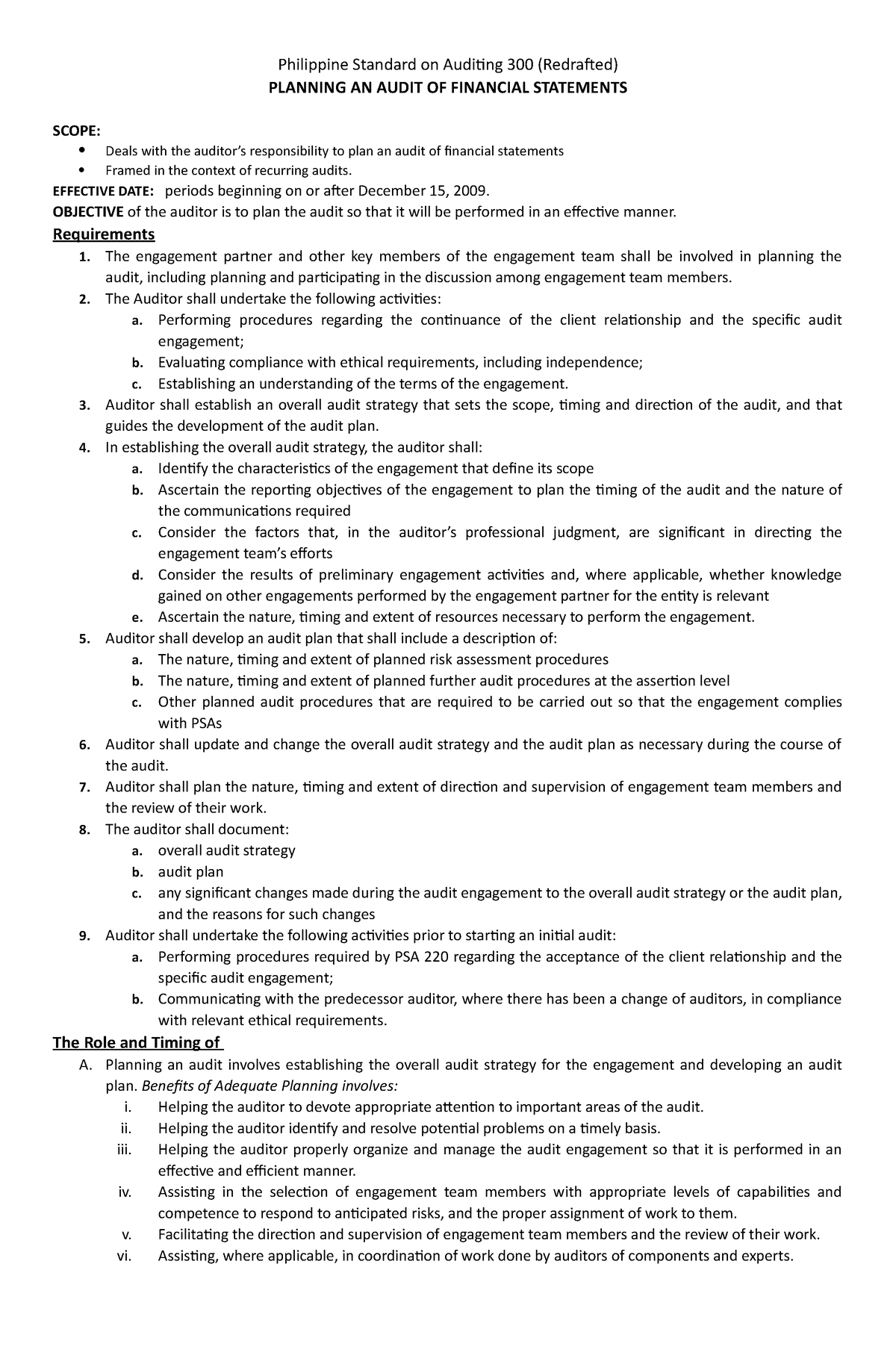 Philippine Standard on Auditing 300 - EFFECTIVE DATE: periods beginning ...