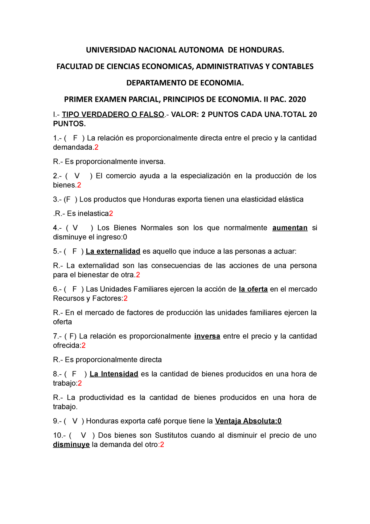 Primer Examen DE Principios DE Economia. II PAC. 2020 - UNIVERSIDAD ...