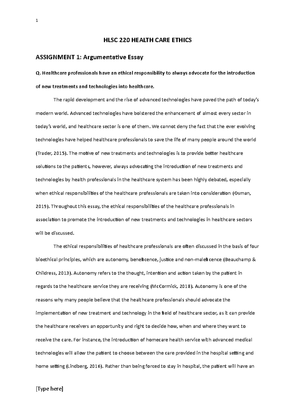 medical ethics argumentative essay