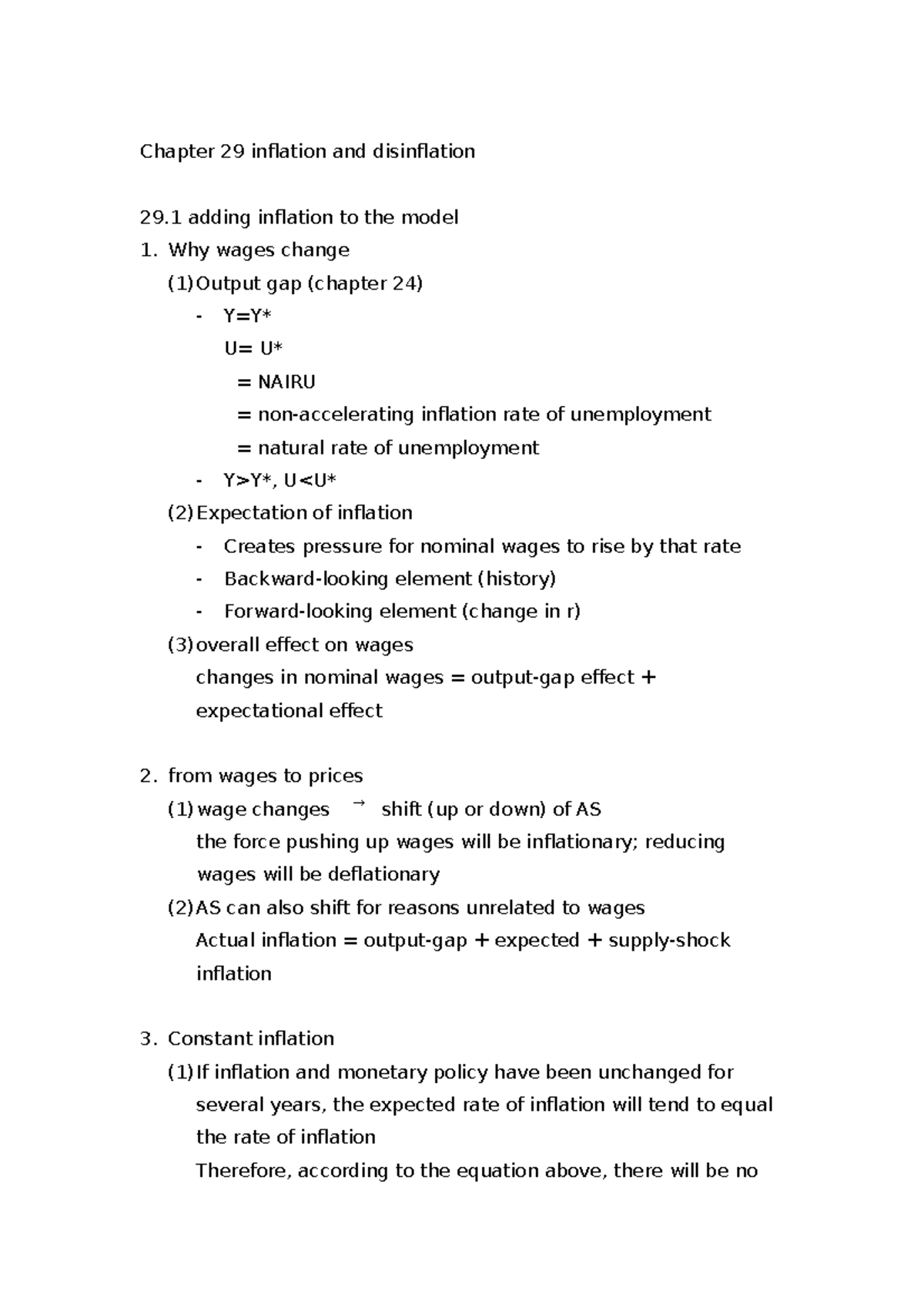 ECON 102 Lecture Notes - Chapter 29 Inflation And Disinflation 29 ...