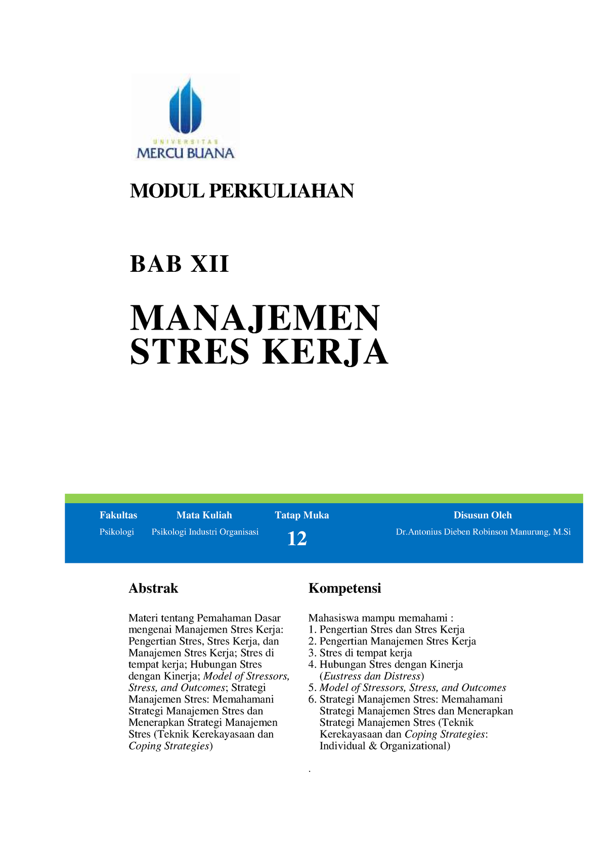 12 Modul Perkuliahan XII.Manajemen Stres Kerja - MODUL PERKULIAHAN BAB ...