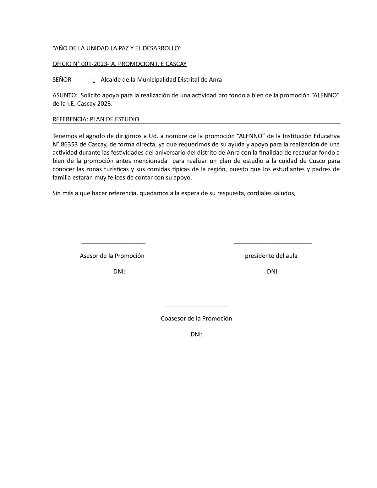 Modelo de carta formal dirigida a un alcalde por parte de una comunidad ...