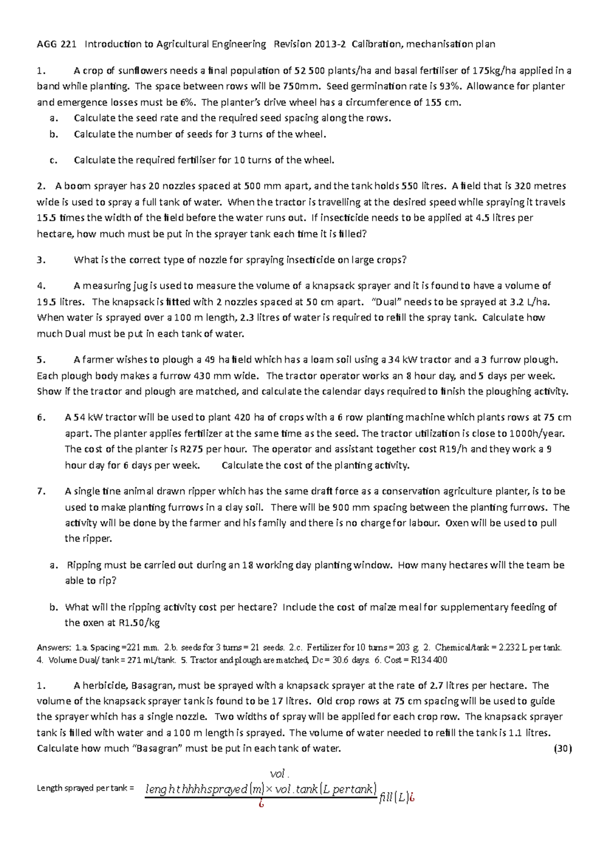 Engineering exercise 2013 ,2Q - AGG 221 Introduction to Agricultural ...