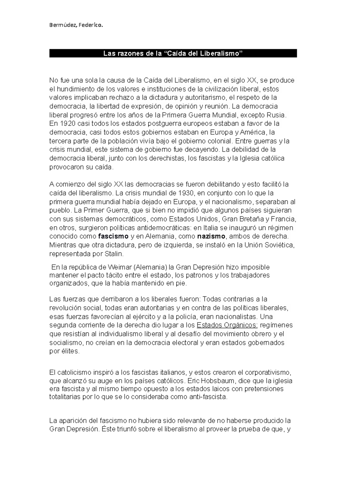 Razones de la Caída del Liberalismo - Bermúdez, Federico. Las razones ...