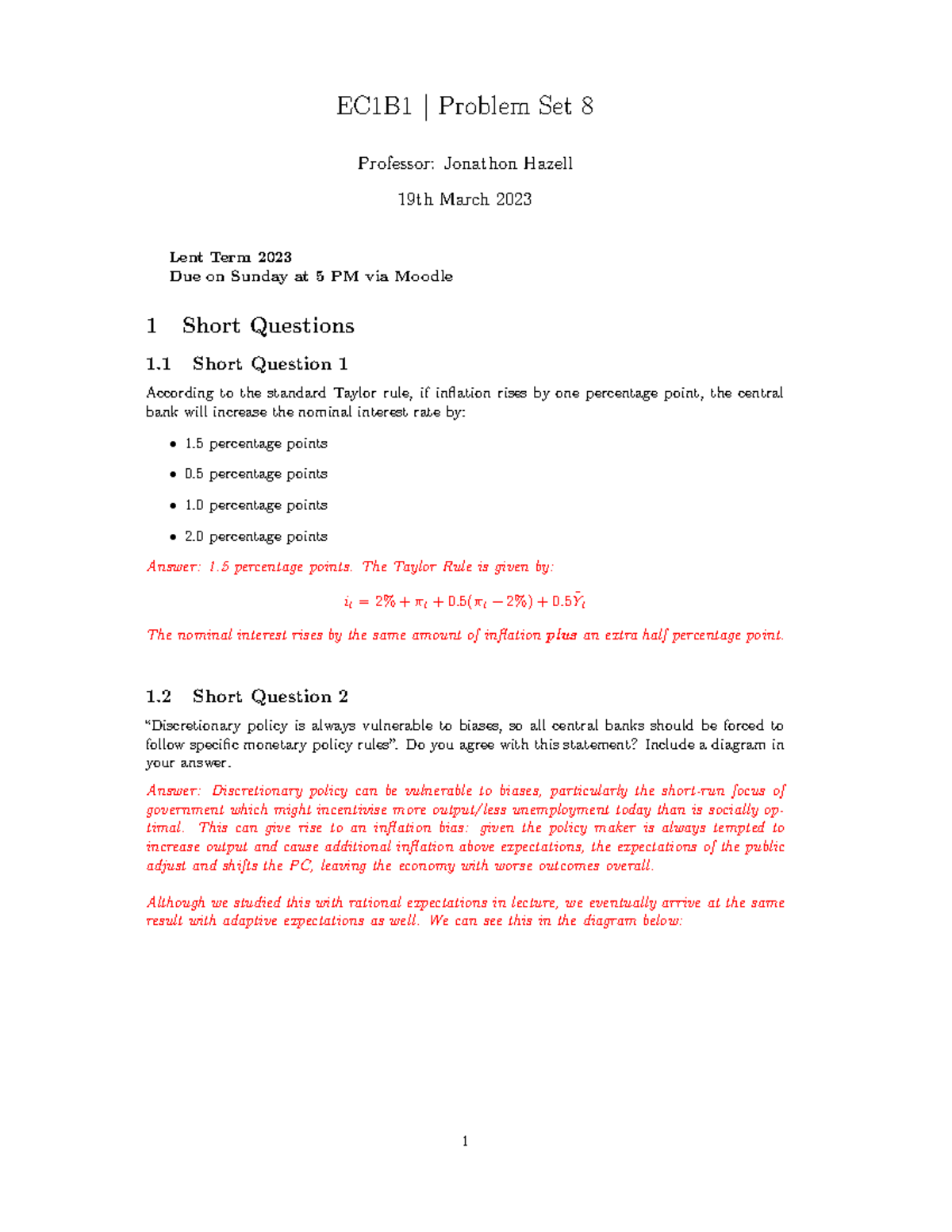 EC1B1 PS8 Solutions - EC1B1 | Problem Set 8 Professor: Jonathon Hazell ...