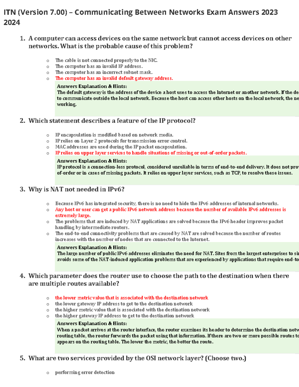 ITN v7.02 – Modules 8 – 10 Communicating Between Networks Exam Answers ...