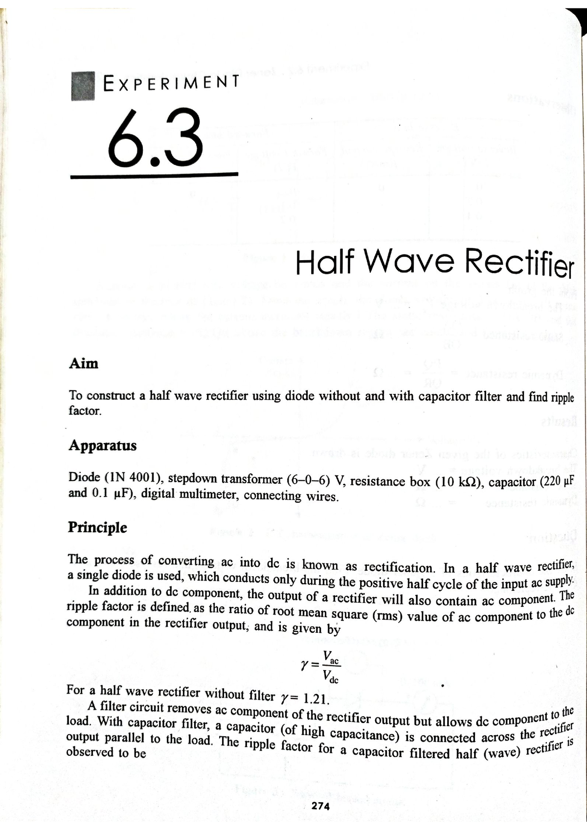 Half Wave Rectifier - Experiments - Bsc Physics - MG University - Studocu