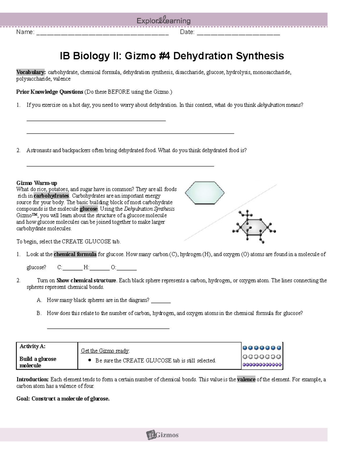 Gizmo 4 dehydration biochem - Name ...