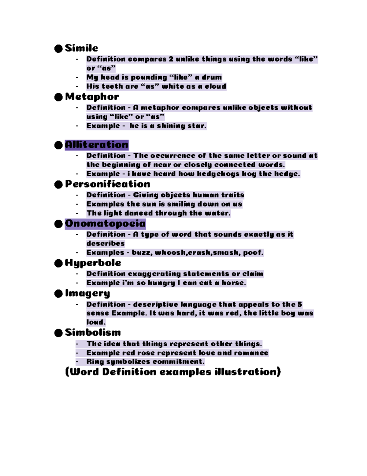 Vocab Words for English Literature Terms - Simile - Definition compares ...
