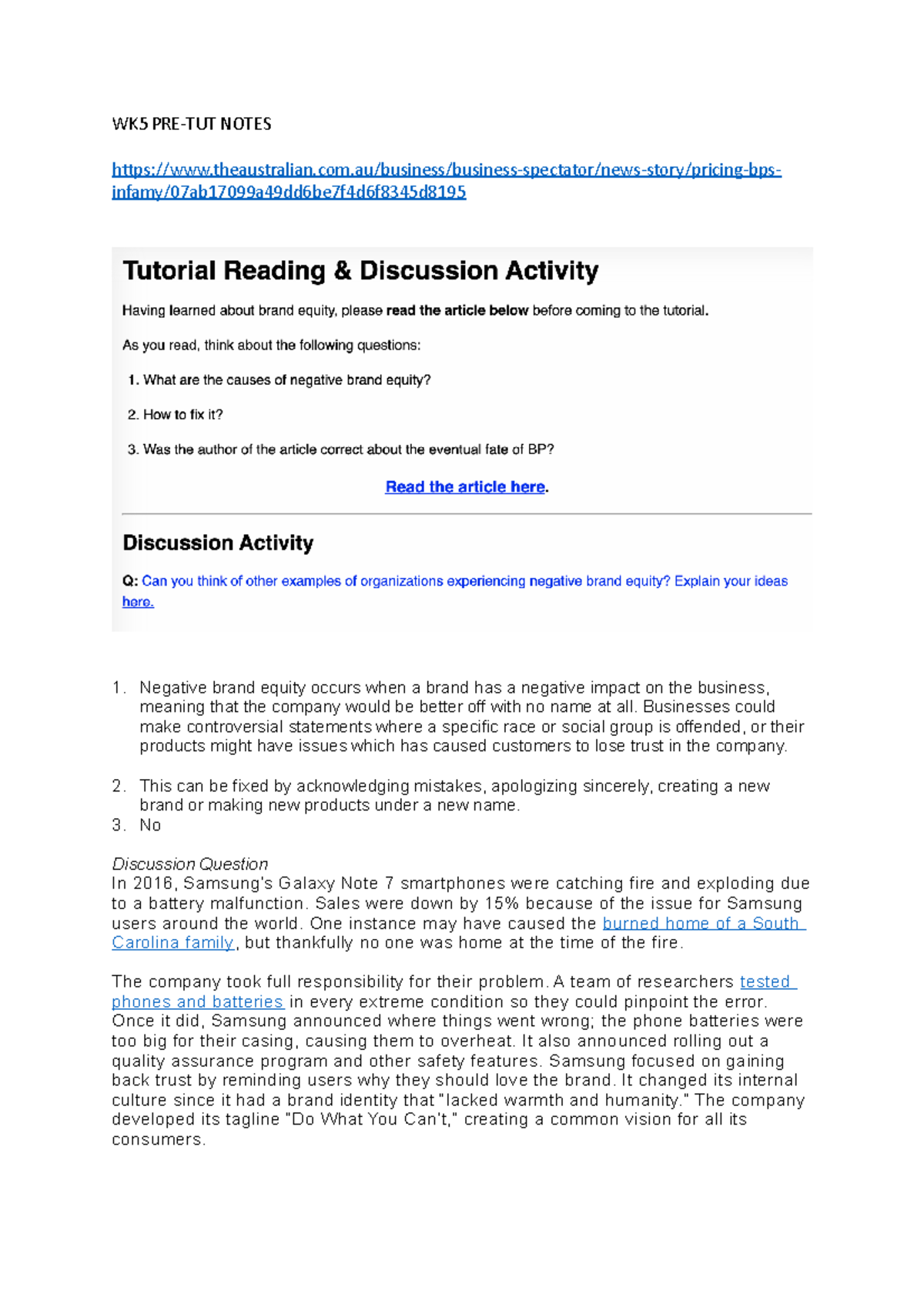 WK5 TUT Notes - WK5 PRE-TUT NOTES - Studocu