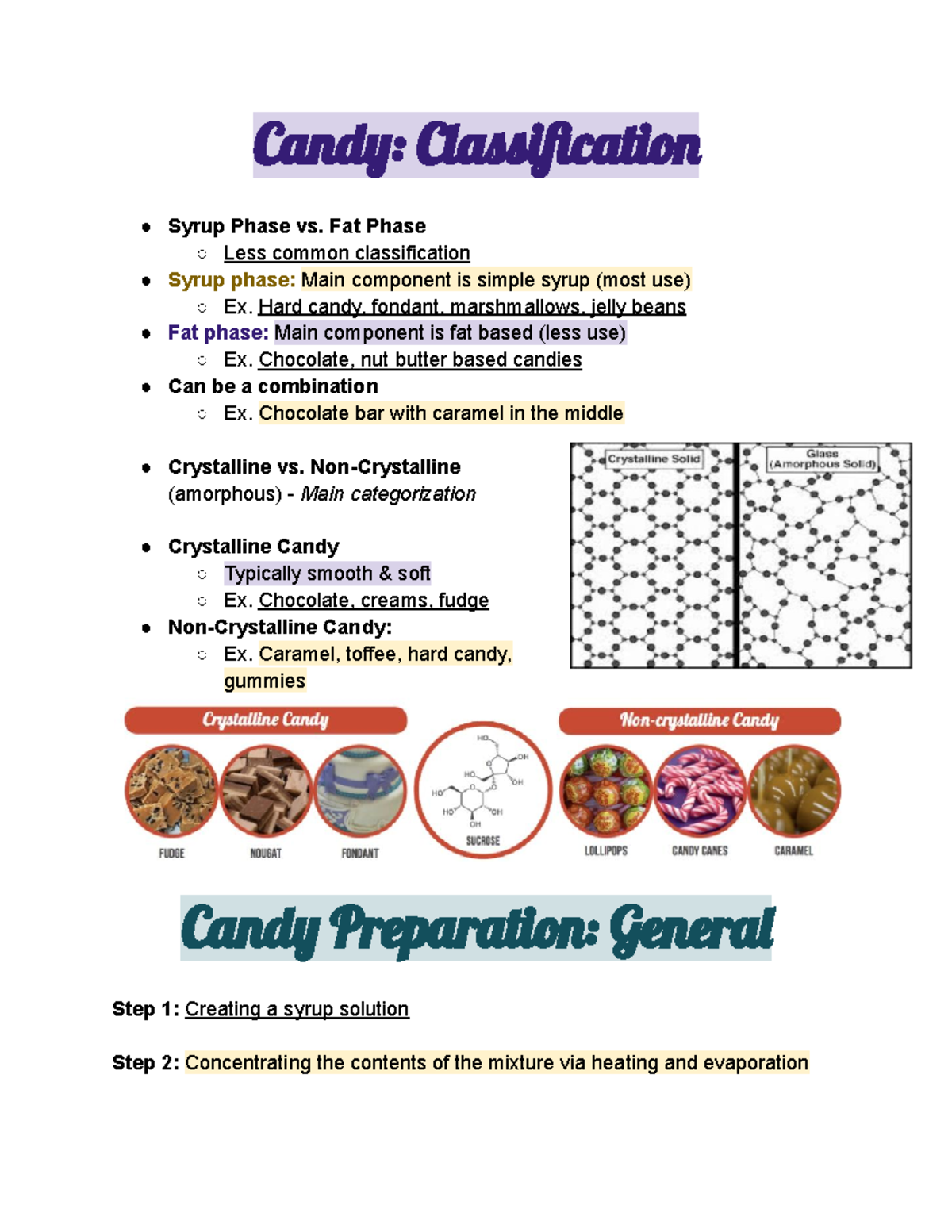 Candy and Chocolate Notes Cand Classificatio Syrup Phase vs. Fat Phase Less common Studocu