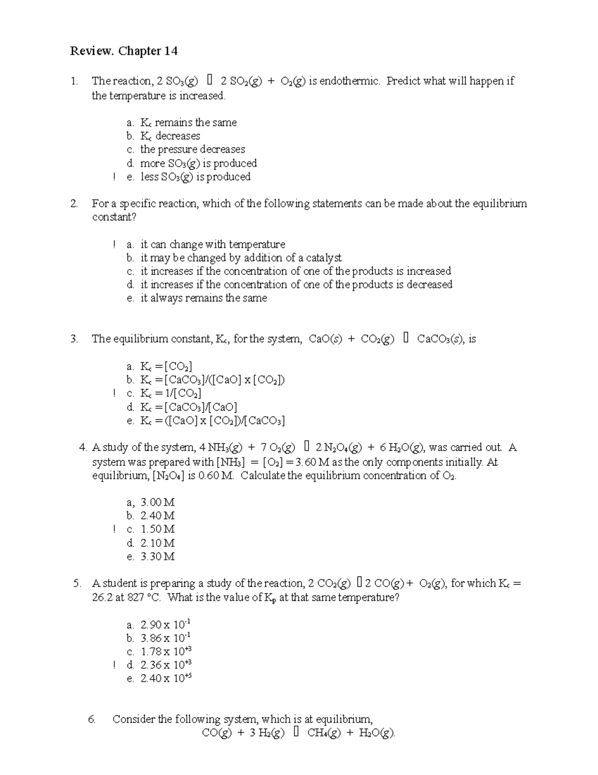 Review For Test Equilibrium Chapter 14 - Chm 1200 - Kbcc - Studocu