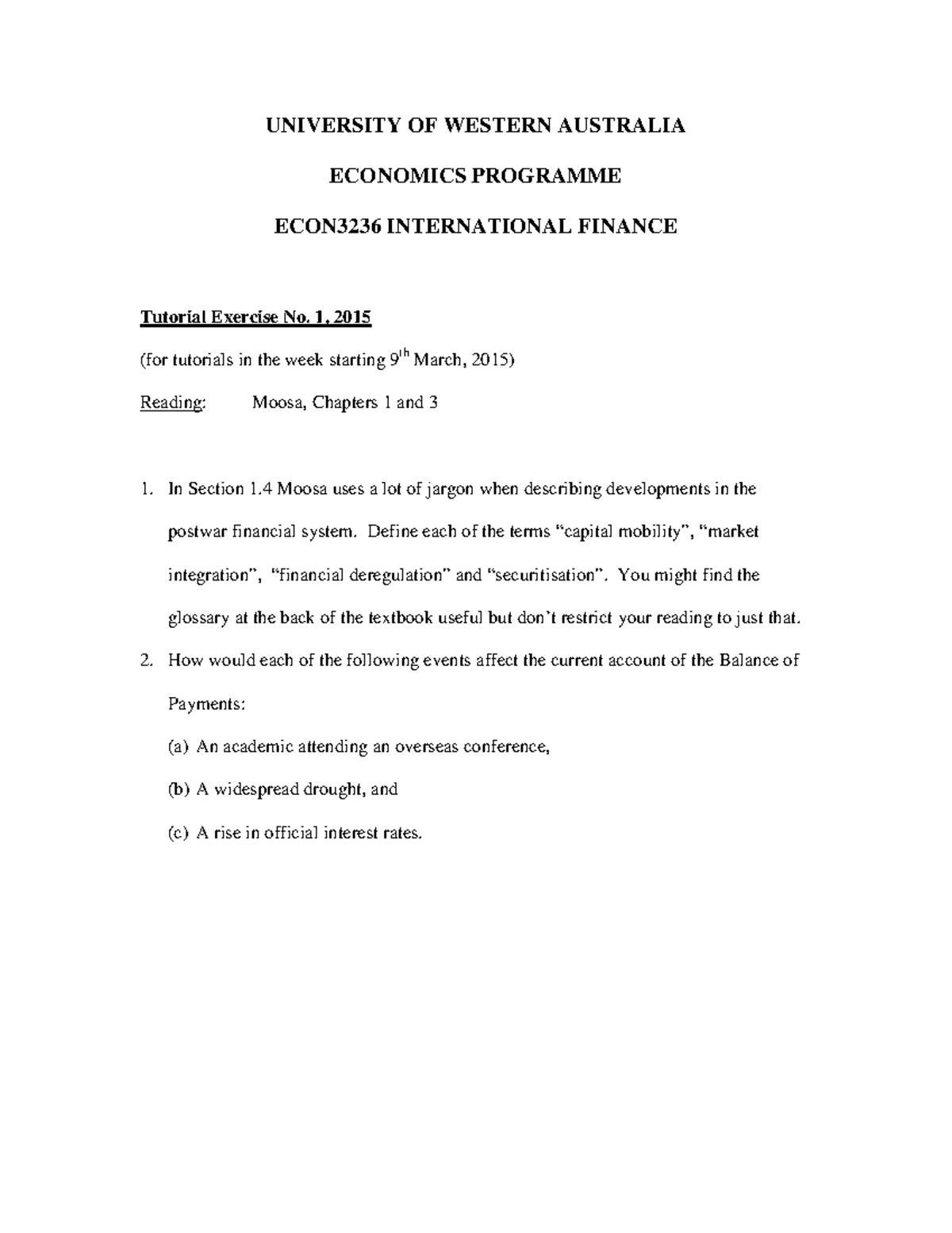 Tutorial work - exercise no. 1 - UNIVERSITY OF WESTERN AUSTRALIA ...