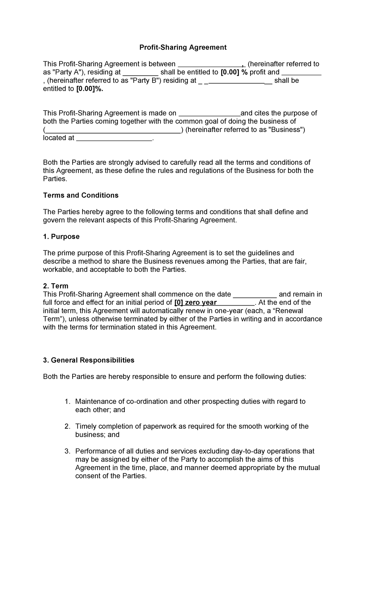 Profit Sharing Template - Profit-Sharing Agreement This Profit-Sharing ...