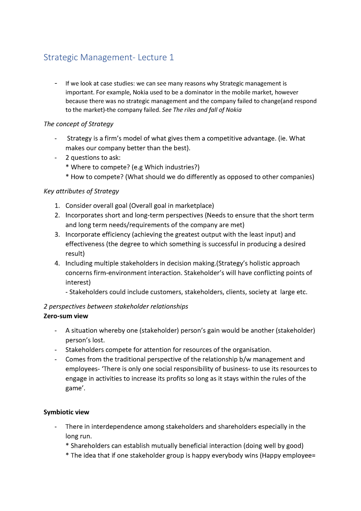 Strategic Management- Subject Summary - Strategic Management- Lecture 1 ...