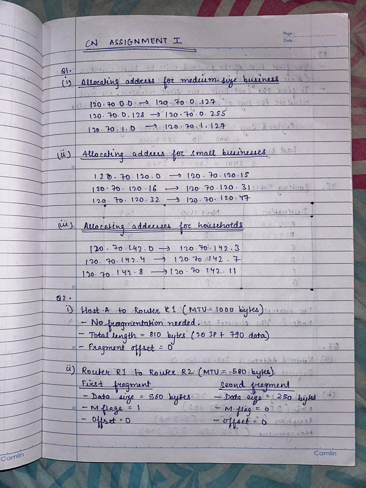 CN assignment 1 - Page : CN ASSIGNMENT I Date: Q1. (i) Allocating ...