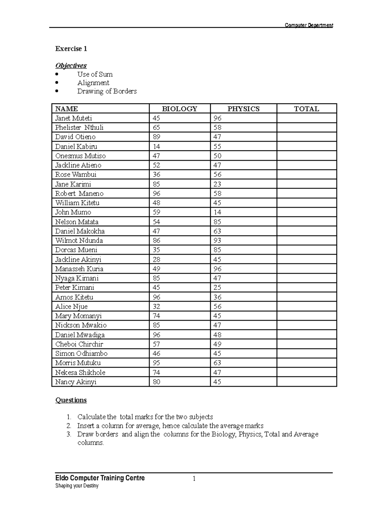 ms-excel-manual-and-practical-s-exercise-1-objectives-use-of-sum