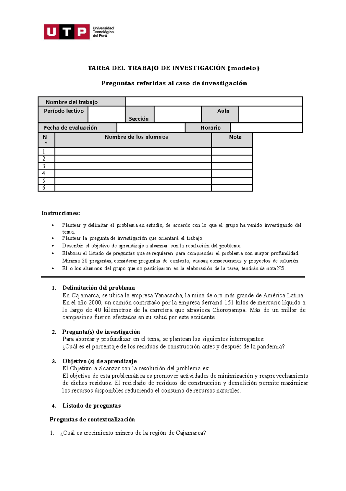 Semana 5 - Tarea 1 - Modelo - TAREA DEL TRABAJO DE INVESTIGACIÓN ...