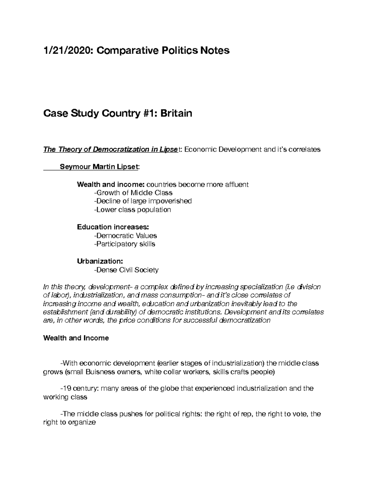Comparative Politics lecture 2 - 1/21/2020: Comparative Politics Notes ...
