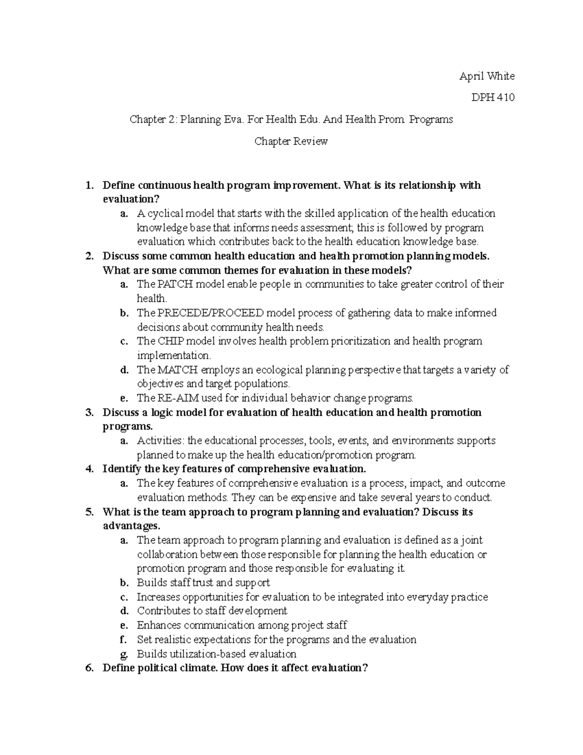 Chapter 2 Planning Eva. For Health Edu. And Health Prom. Programs ...