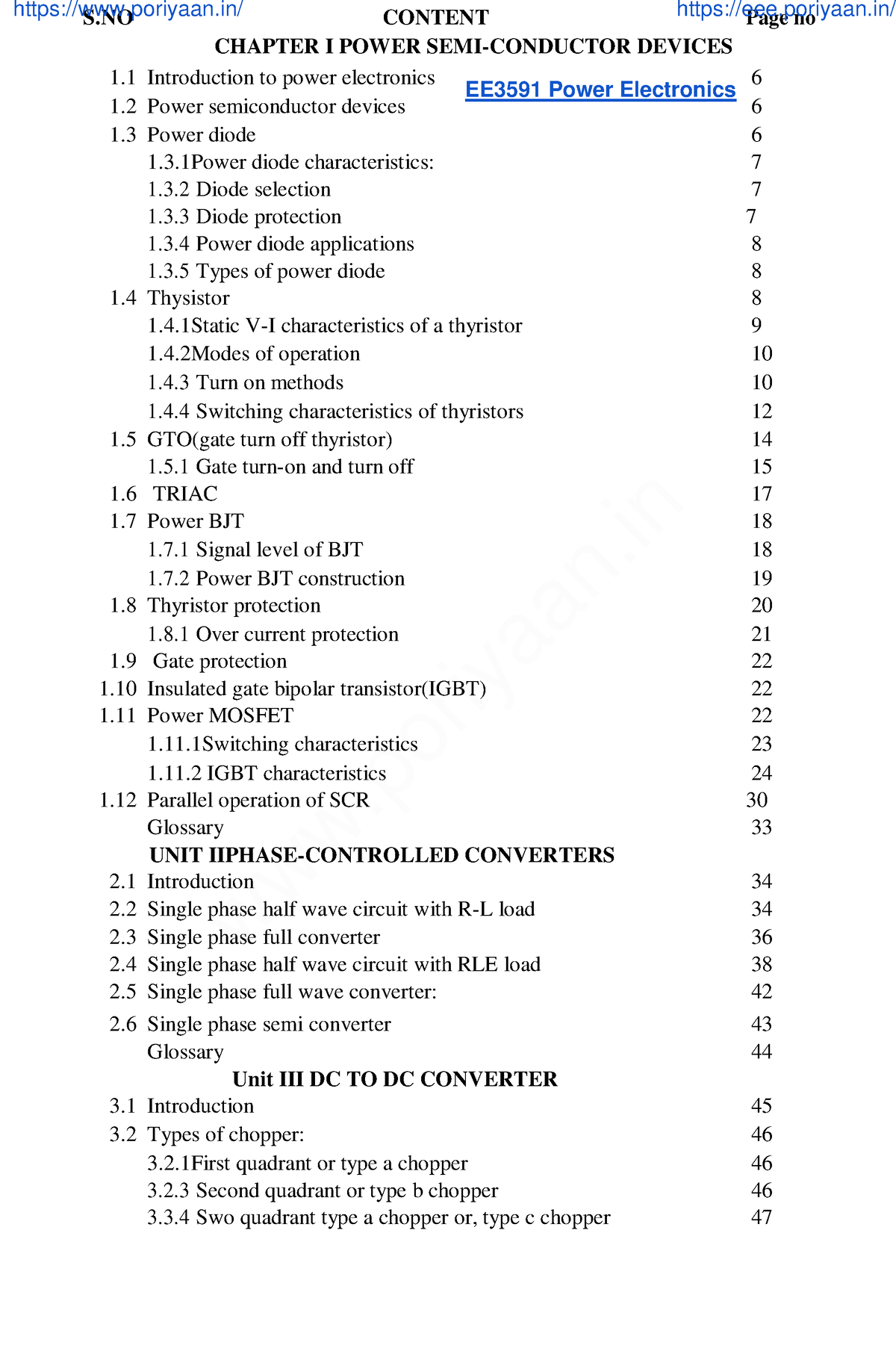 EE3591 Power Electronics Reg 2021 Notes For All Unit - S CONTENT Page ...