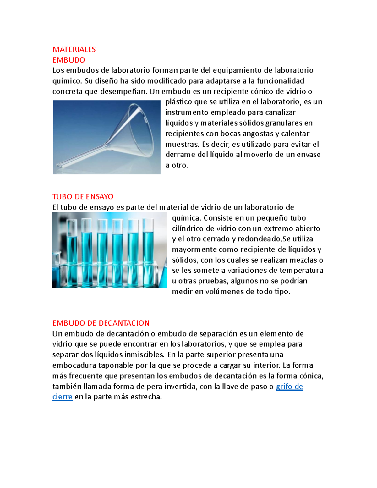 Materiales - praticas de. laboratorio - MATERIALES EMBUDO Los embudos ...